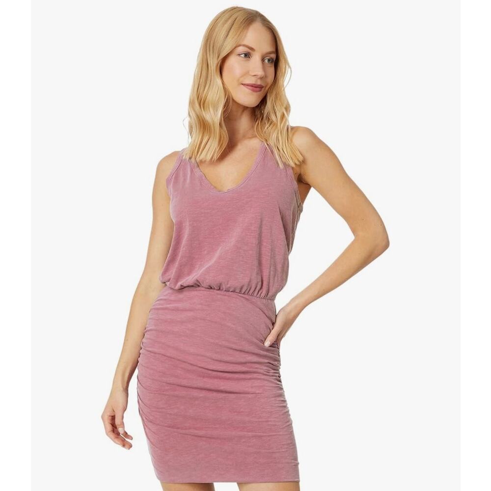 Sundry Dusty Rose Sleeveless V-Neck Ruched Mini Dress